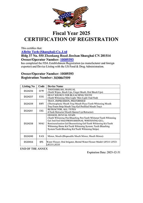 Certificado de registro FDA