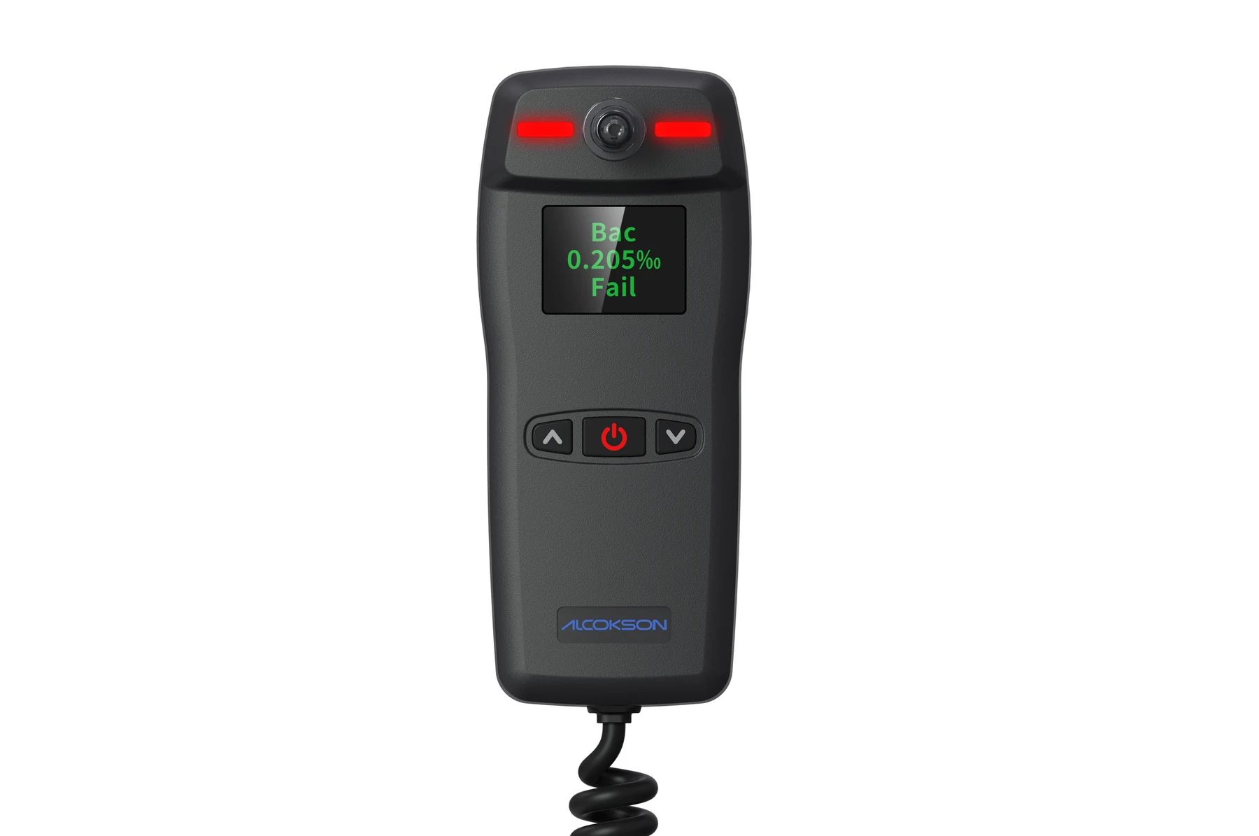 Alcohol interlock handset with its coiled cable to the control box
