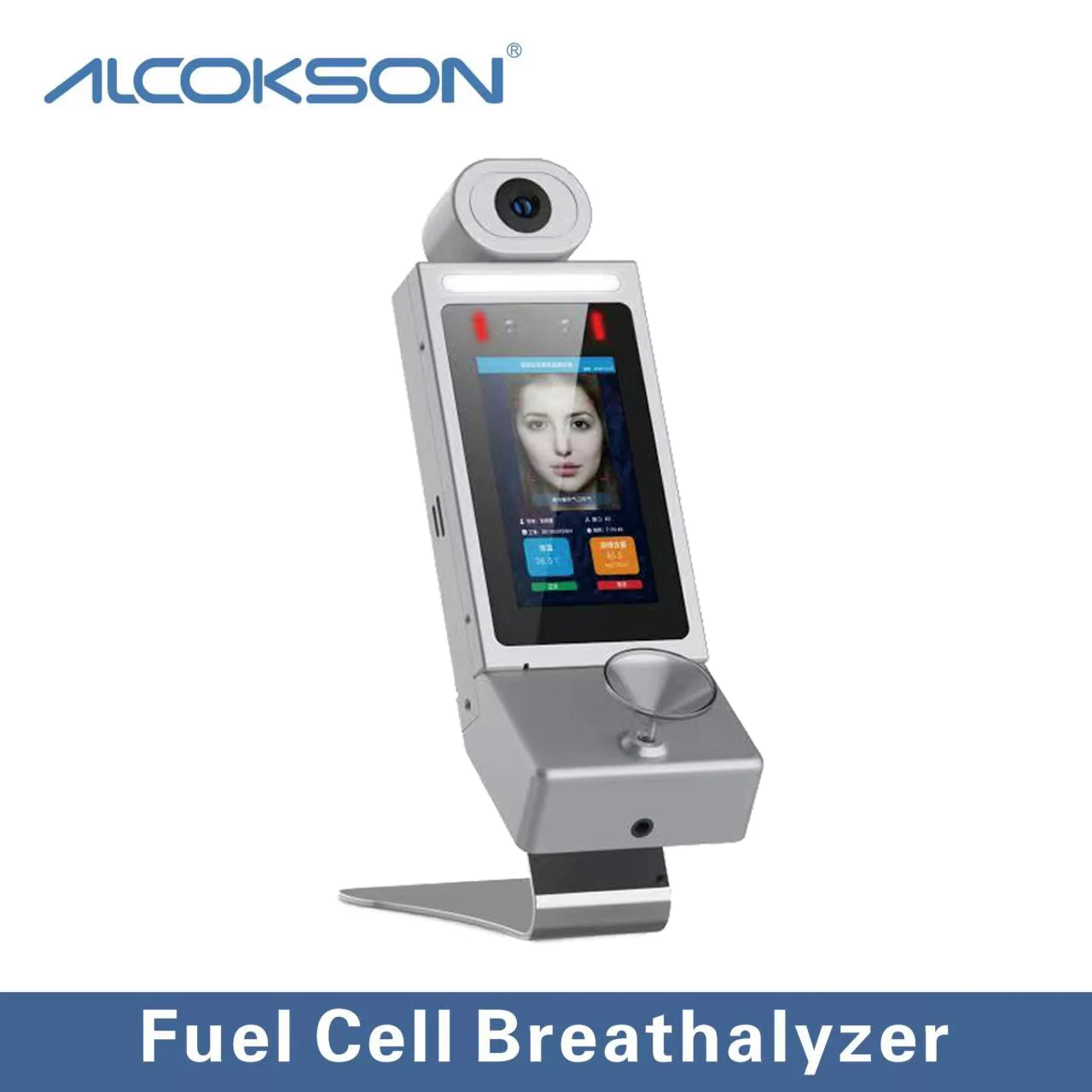 ALC-605 screening terminal showing the camera head and touchscreen on the desk stand