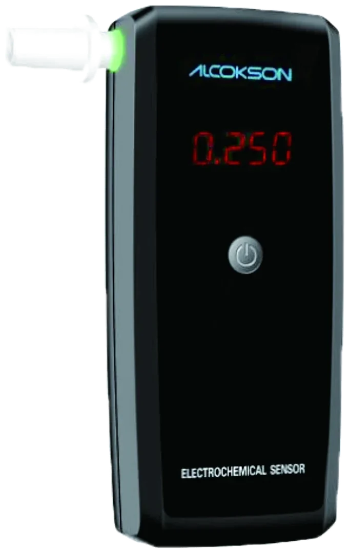 ALCOKSON handheld fuel cell breath alcohol tester with its carry case