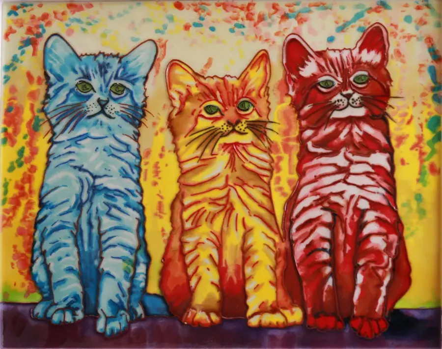Hand Painted Tiles 3 Cats