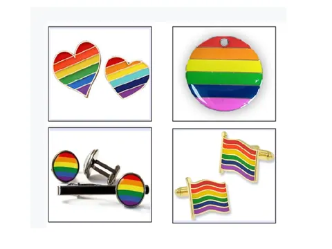 Rainbow soft enamel pins, cufflinks and tie clip