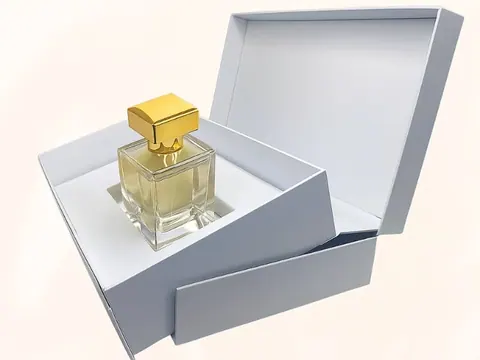 Custom perfume box with fragrance bottle held in a fitted insert