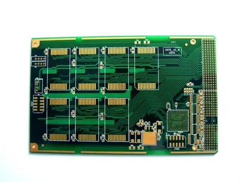 Four layer immersion gold rigid PCB with fine pitch connector arrays and a BGA site