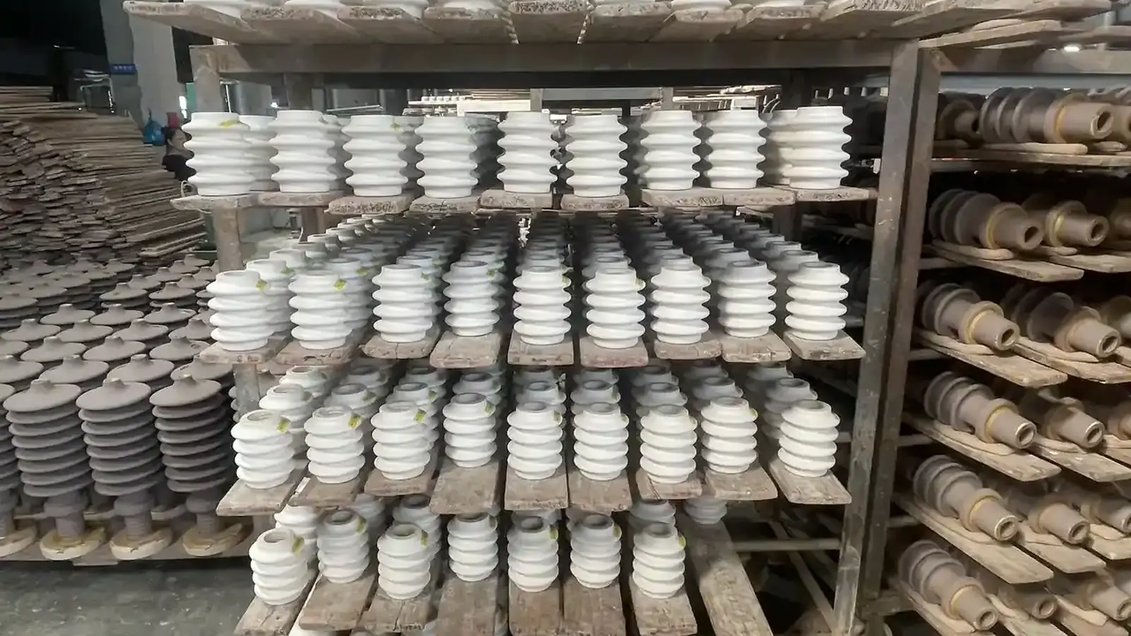 Racks of porcelain insulators and bushings in the Risheng plant, Pingxiang