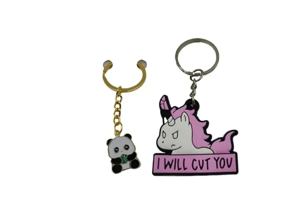 Custom soft PVC keychains including a panda charm and a unicorn key tag — BC Promo Crafts (China)
