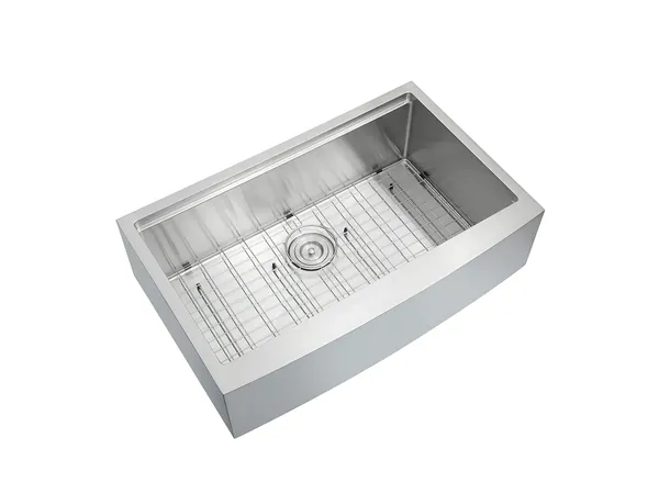 Single bowl farmhouse apron sink with a curved front and a bottom grid — Fengdi K&B