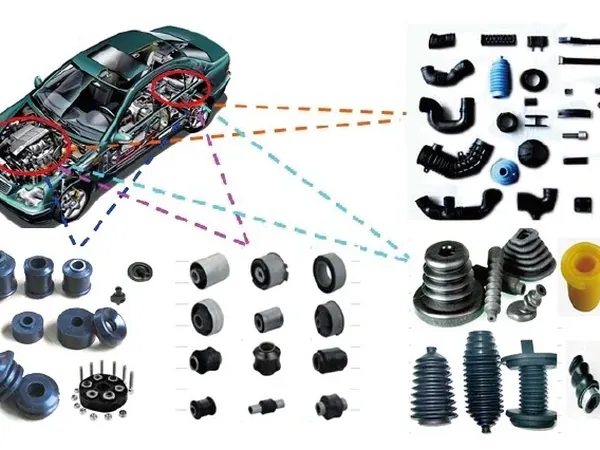 Overview of moulded rubber and bonded metal components used across a vehicle — Baoshida