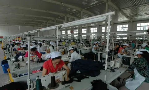 Main sewing floor with rows of industrial sewing machines