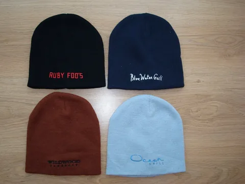 Knit Beanie Set With Embroidered Logos