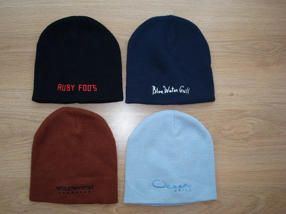 Knit Beanie Set With Embroidered Logos