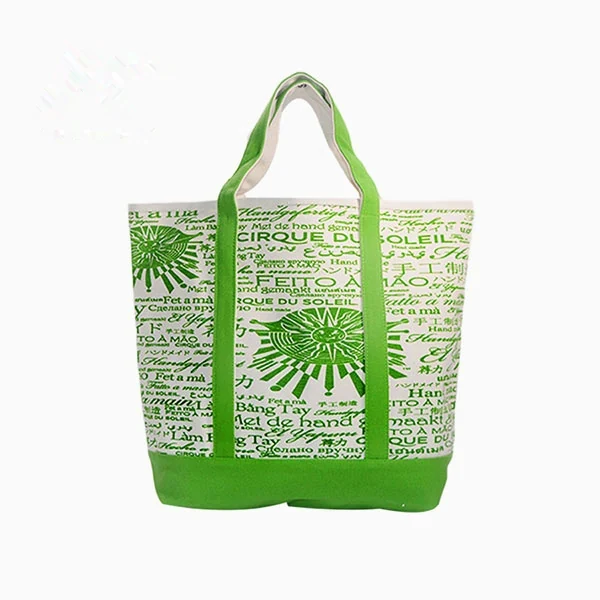 Canvas Tote With All-Over Text Print And Green Trim