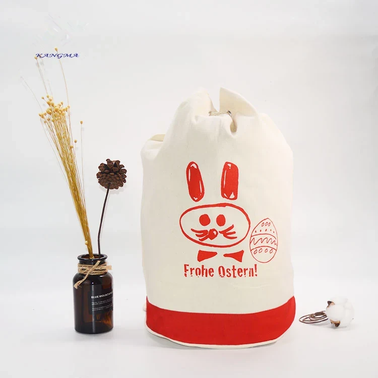 Canvas Drawstring Bucket Bag With Contrast Base