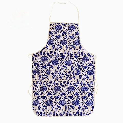 Blue Floral Print Bib Apron