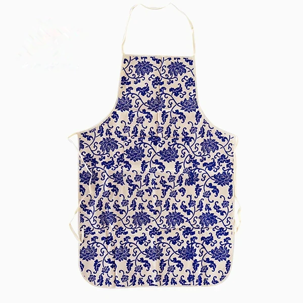 Blue Floral Print Bib Apron
