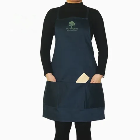 Navy Bib Apron With Embroidered Chest Logo