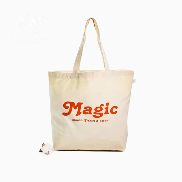 Natural cotton tote bag with a printed front design