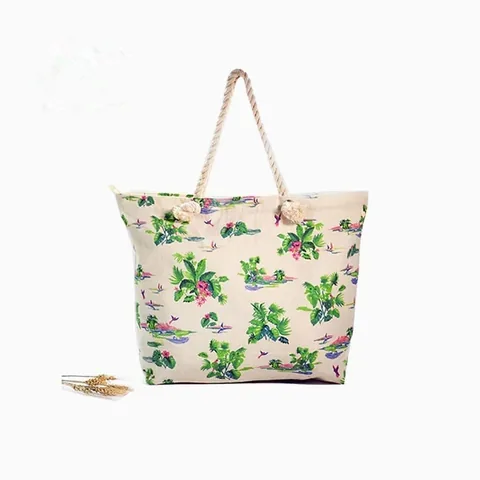 Floral Print Beach Tote With Rope Handles