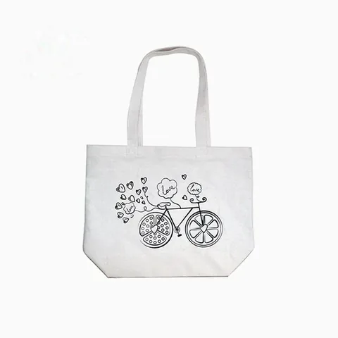White Cotton Tote With Line Art Print