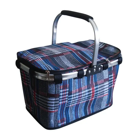 Covered Market Basket In Blue Plaid