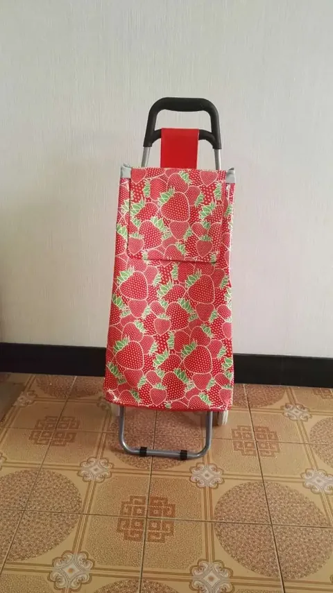 Folding Shopping Trolley In Coral Floral Print