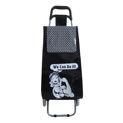 Folding Shopping Trolley In Black With Character Print