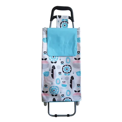 Folding Shopping Trolley In Grey Pattern With Blue Flap