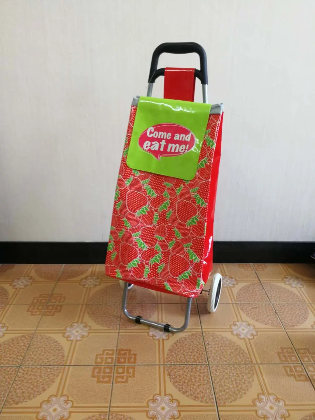 Folding Shopping Trolley In Red Botanical Print