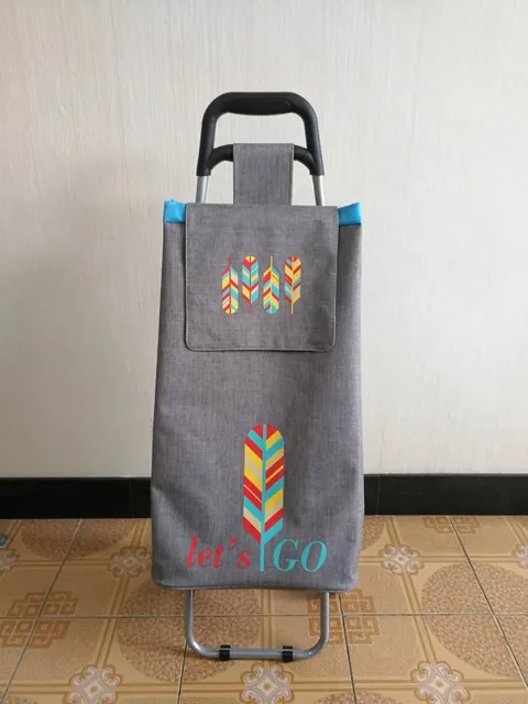 Folding Shopping Trolley In Grey With Arrow Print