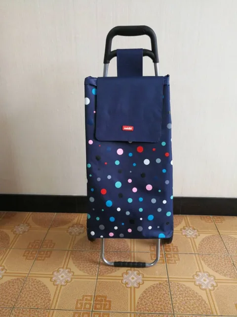 Folding Shopping Trolley In Navy With Dot Print
