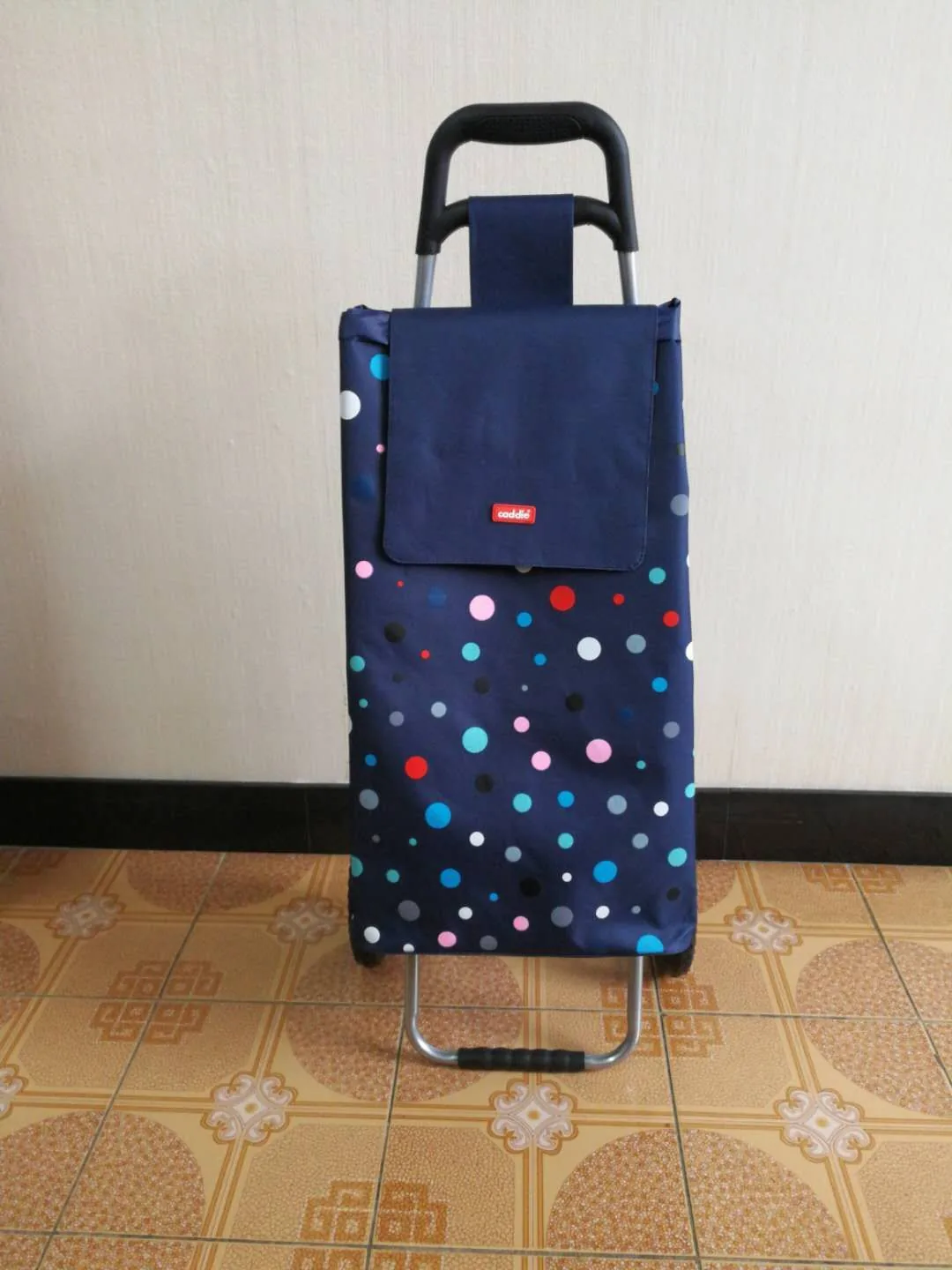 Folding Shopping Trolley In Navy With Dot Print