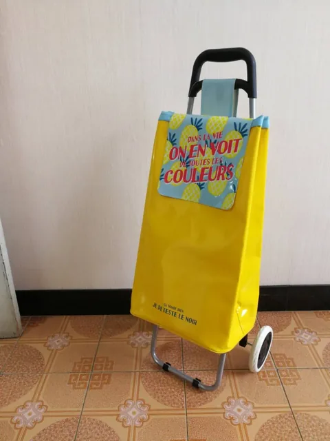 Folding Shopping Trolley In Yellow With Typographic Print