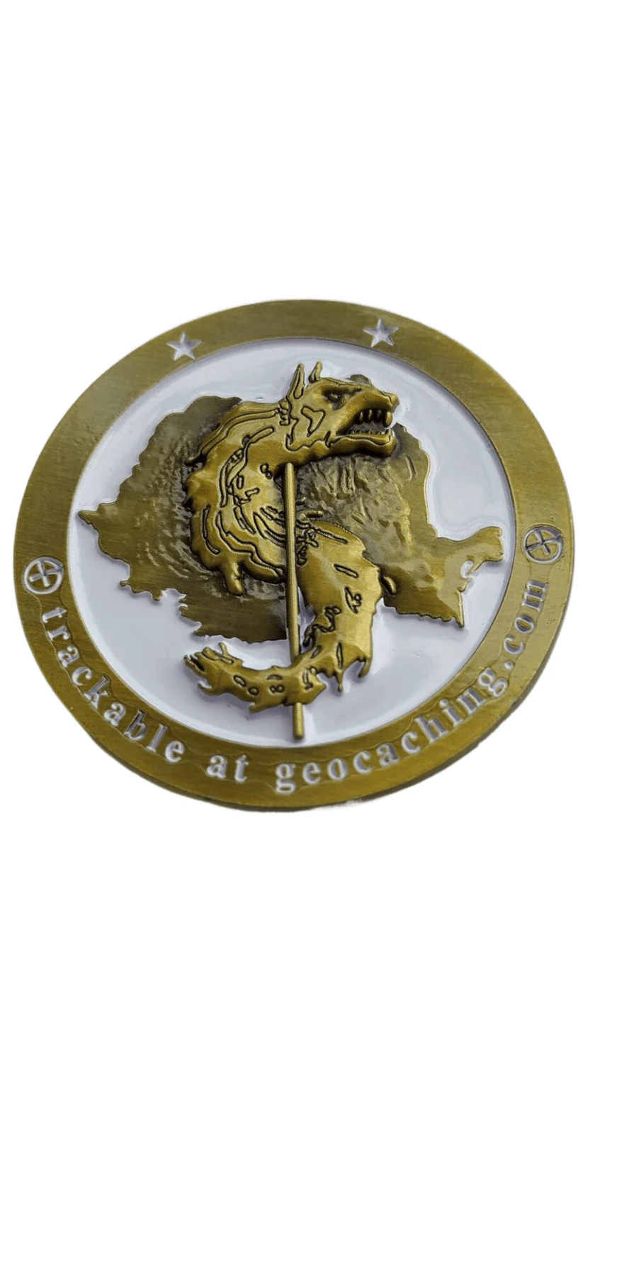 Antique Bronze Relief Challenge Coin showing an antique bronze coin with a raised relief centre