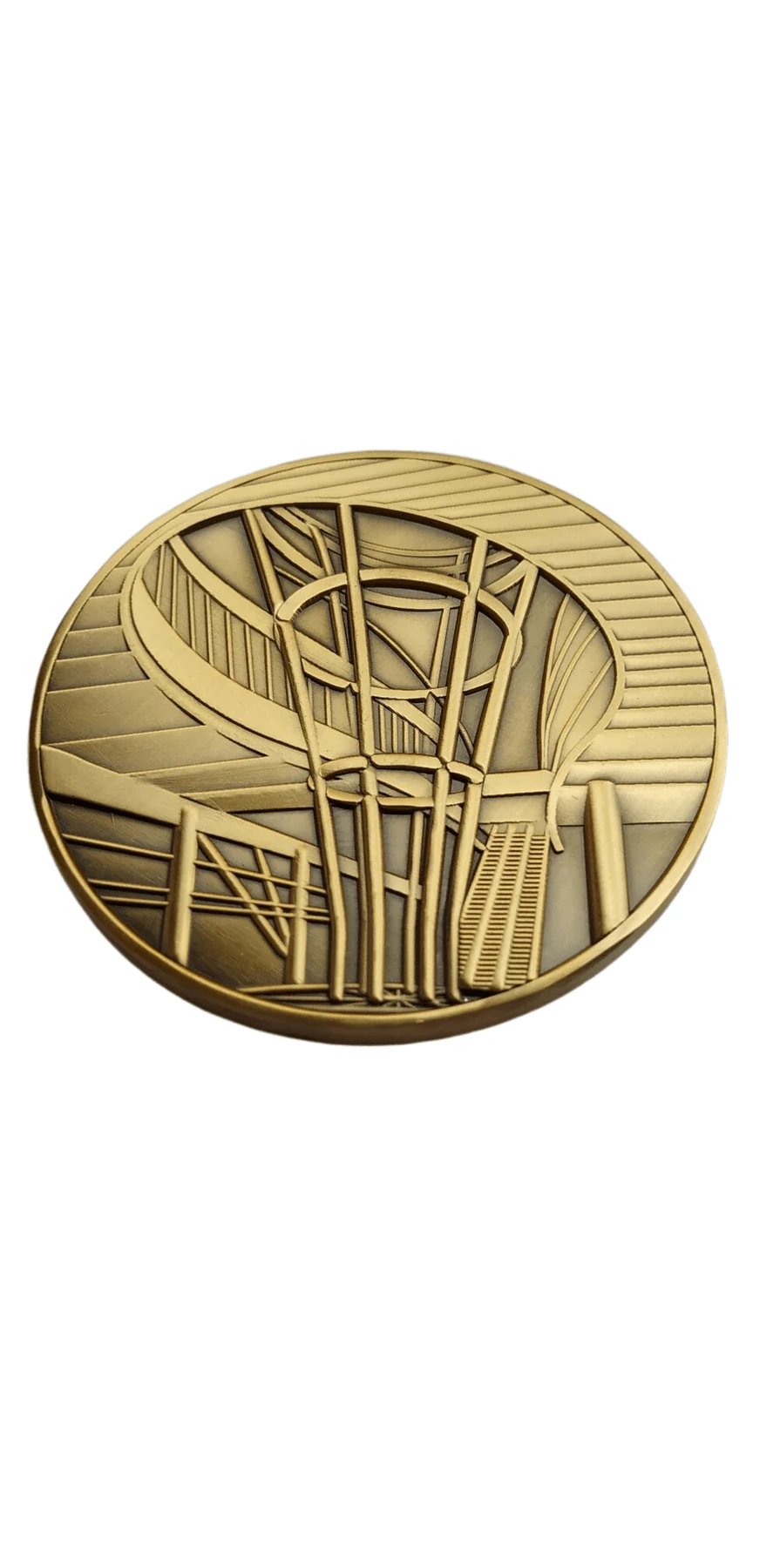 Antique Gold Relief Medal showing an antique gold medal struck with an architectural relief