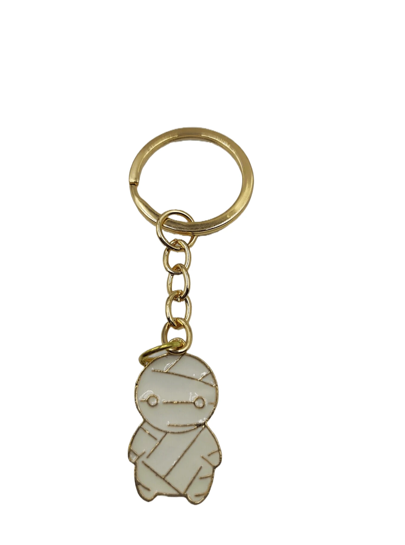 Antique plated metal figure keychain on a split ring