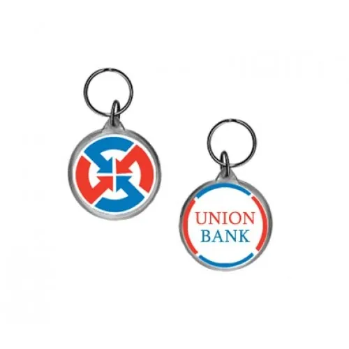 Promotional Super Bright Acrylic Key Tag showing a printed acrylic key tag on a split ring