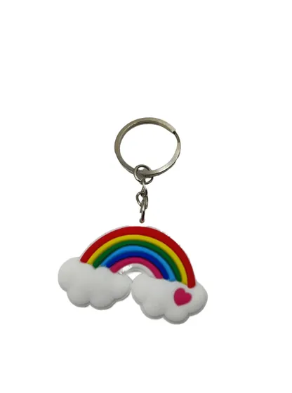 Rainbow Cloud Soft PVC Keychain showing a rainbow arching between two clouds