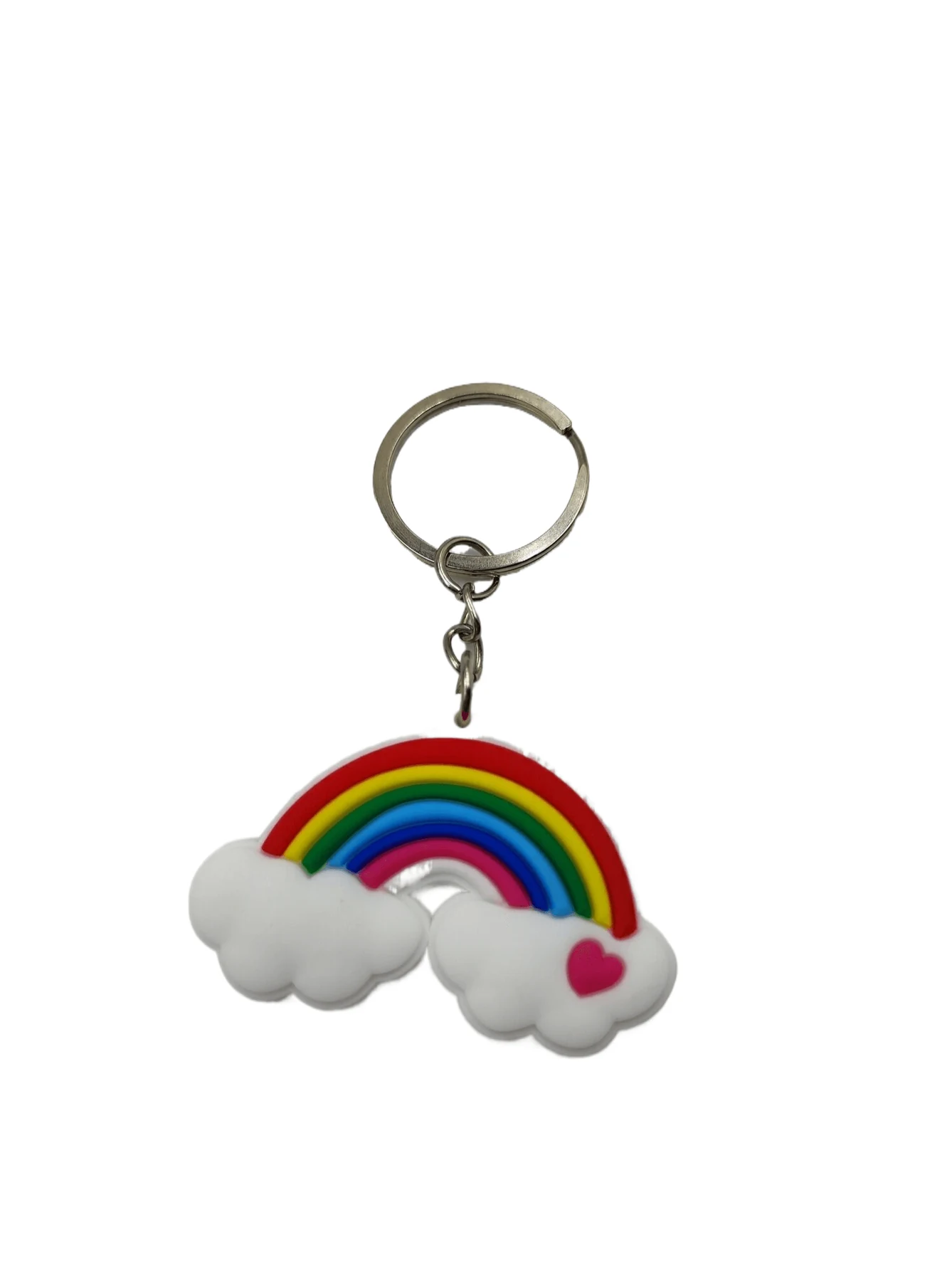 Rainbow Cloud Soft PVC Keychain showing a rainbow arching between two clouds