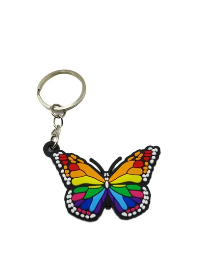 Rainbow Butterfly Soft PVC Keychain showing a butterfly with rainbow wings