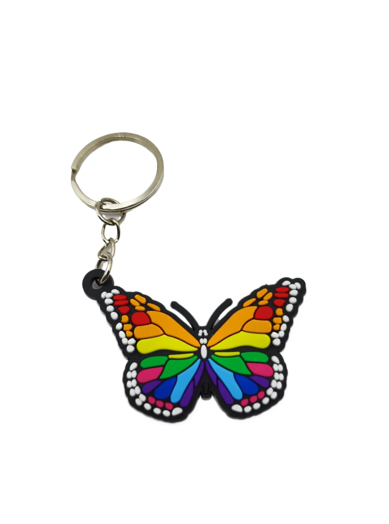 Rainbow Butterfly Soft PVC Keychain showing a butterfly with rainbow wings
