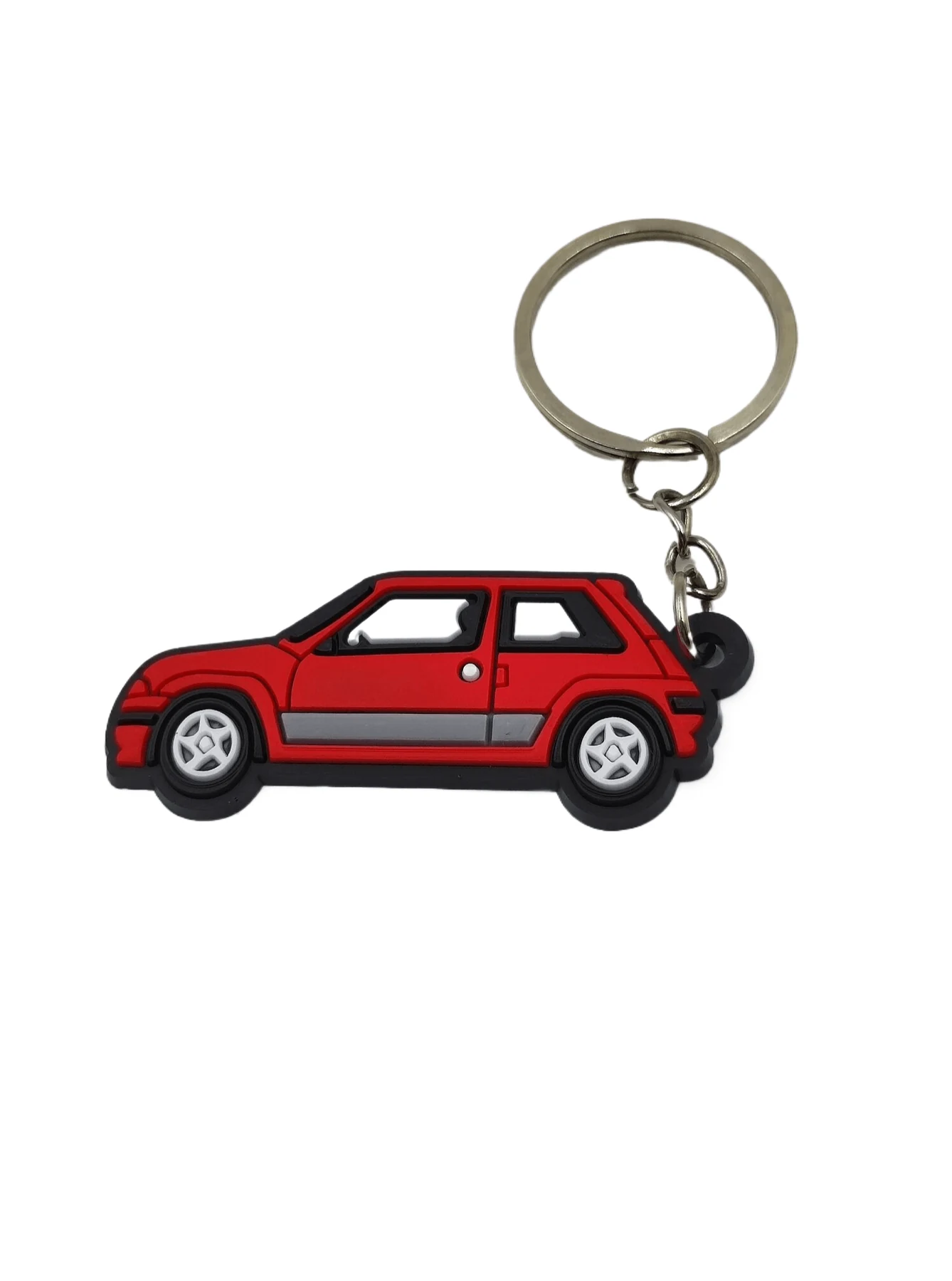 Hatchback Car Soft PVC Keychain showing a red hatchback car in side profile