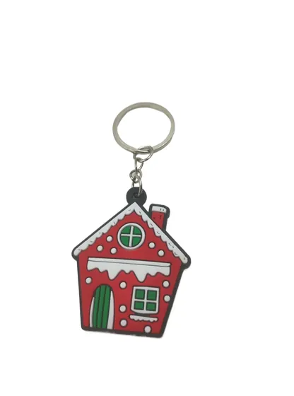 Gingerbread House Soft PVC Keychain showing a decorated gingerbread house