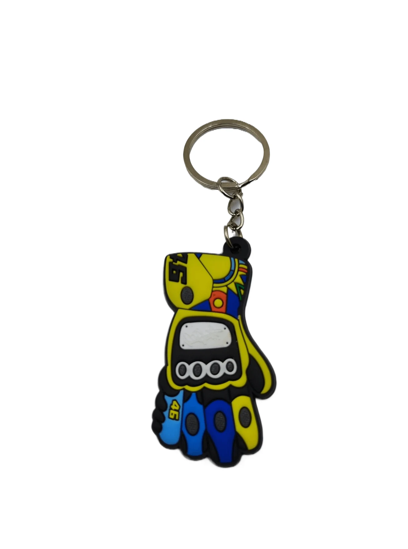 Character Figure Soft PVC Keychain showing a yellow and blue standing character figure