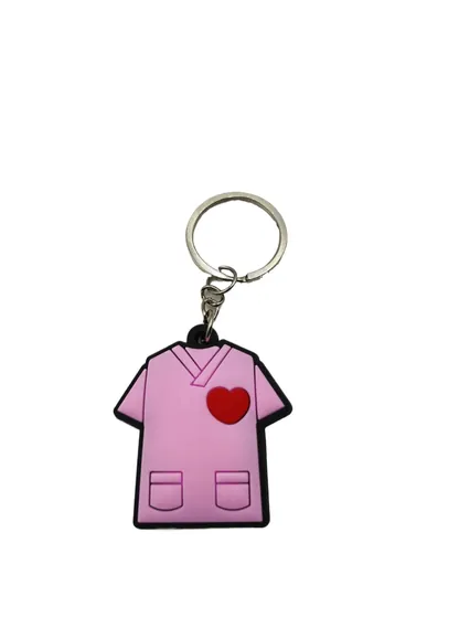 Nurse Scrub Soft PVC Keychain showing a pink medical scrub top