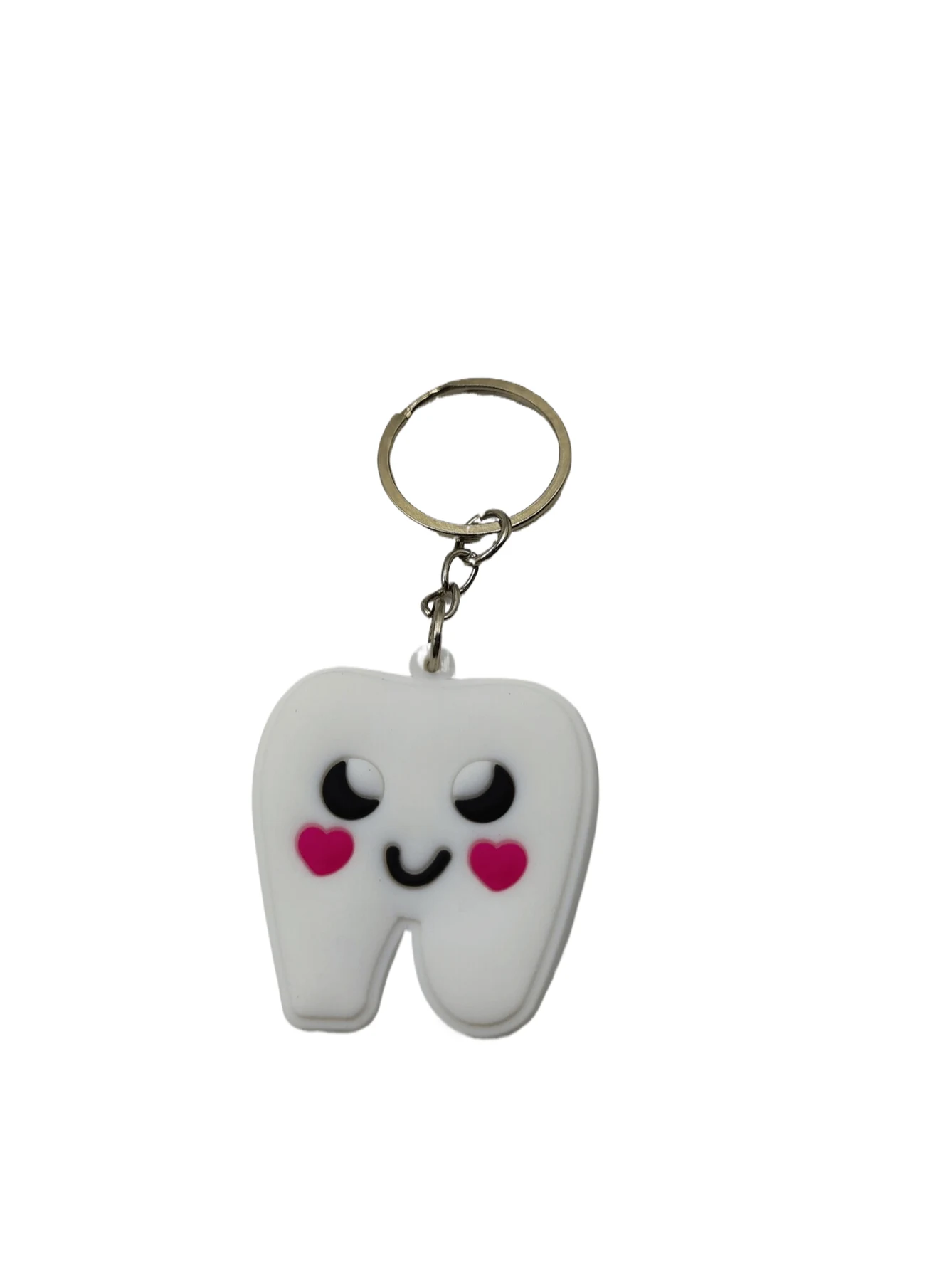 Smiling Tooth Soft PVC Keychain showing a smiling white tooth