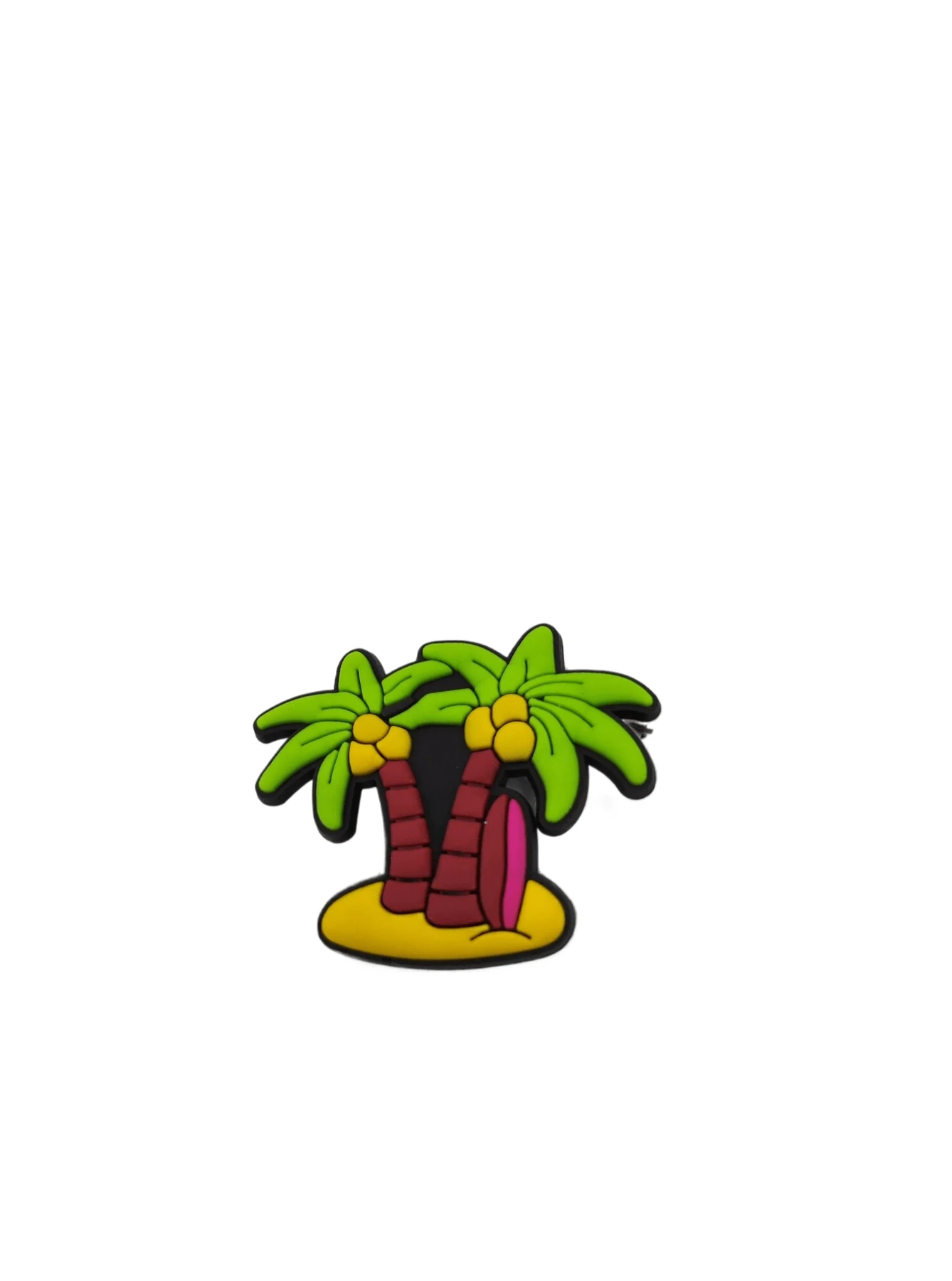 Palm Tree Island Soft PVC Shoe Charm showing a palm tree on a sand island