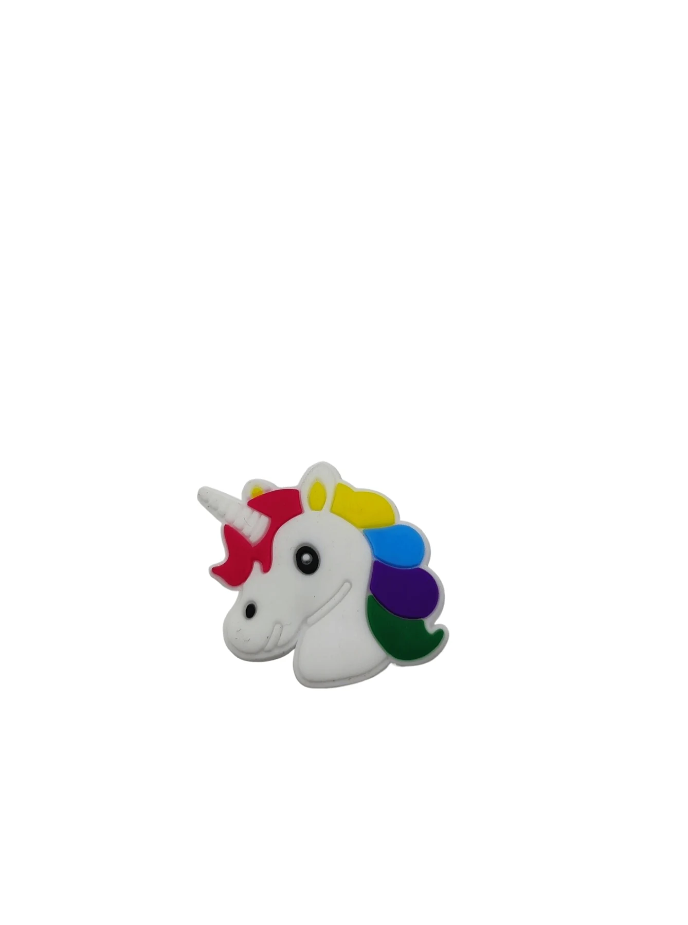 Rainbow Unicorn Soft PVC Shoe Charm showing a rainbow maned unicorn head