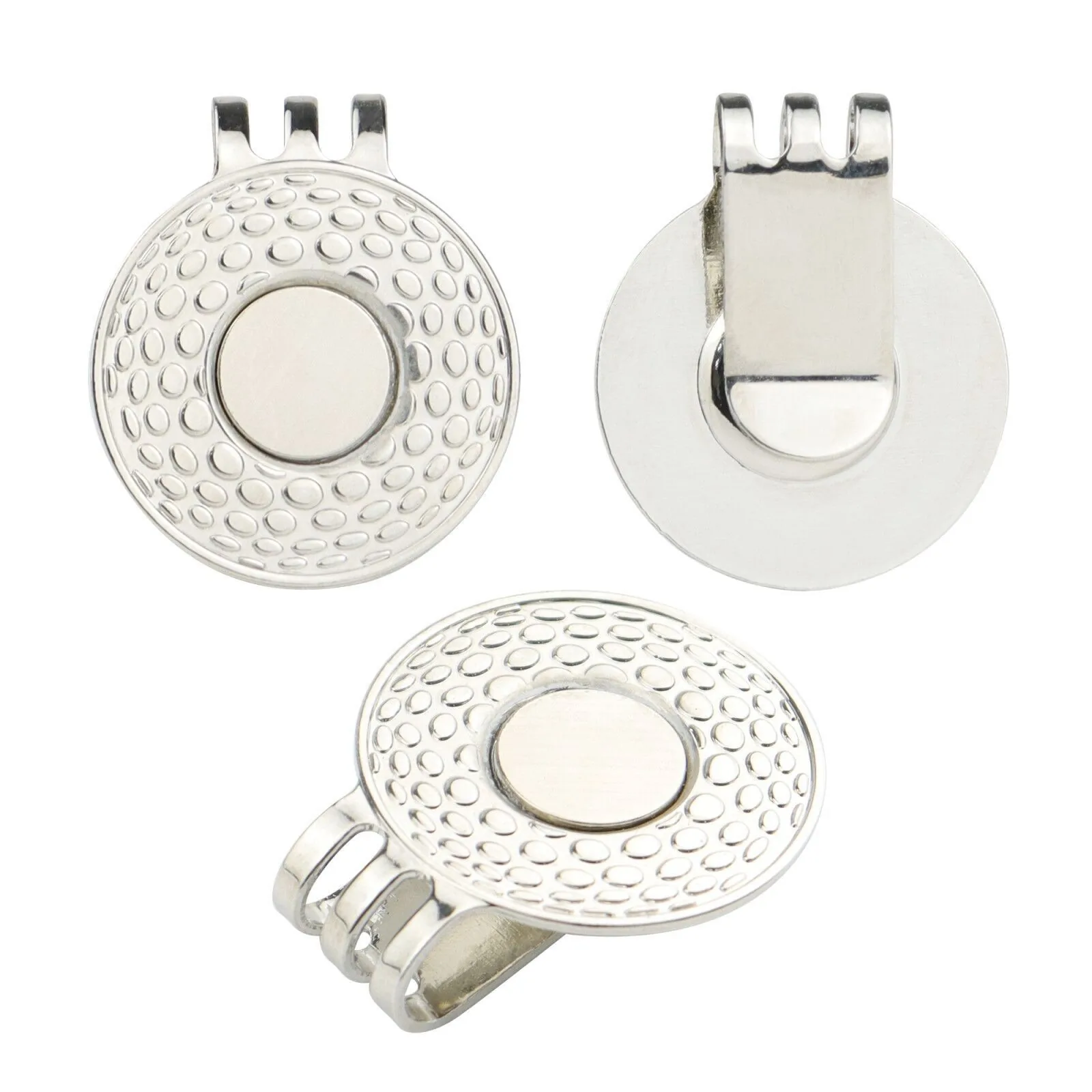 Blank silver golf hat clip with magnetic ball marker face