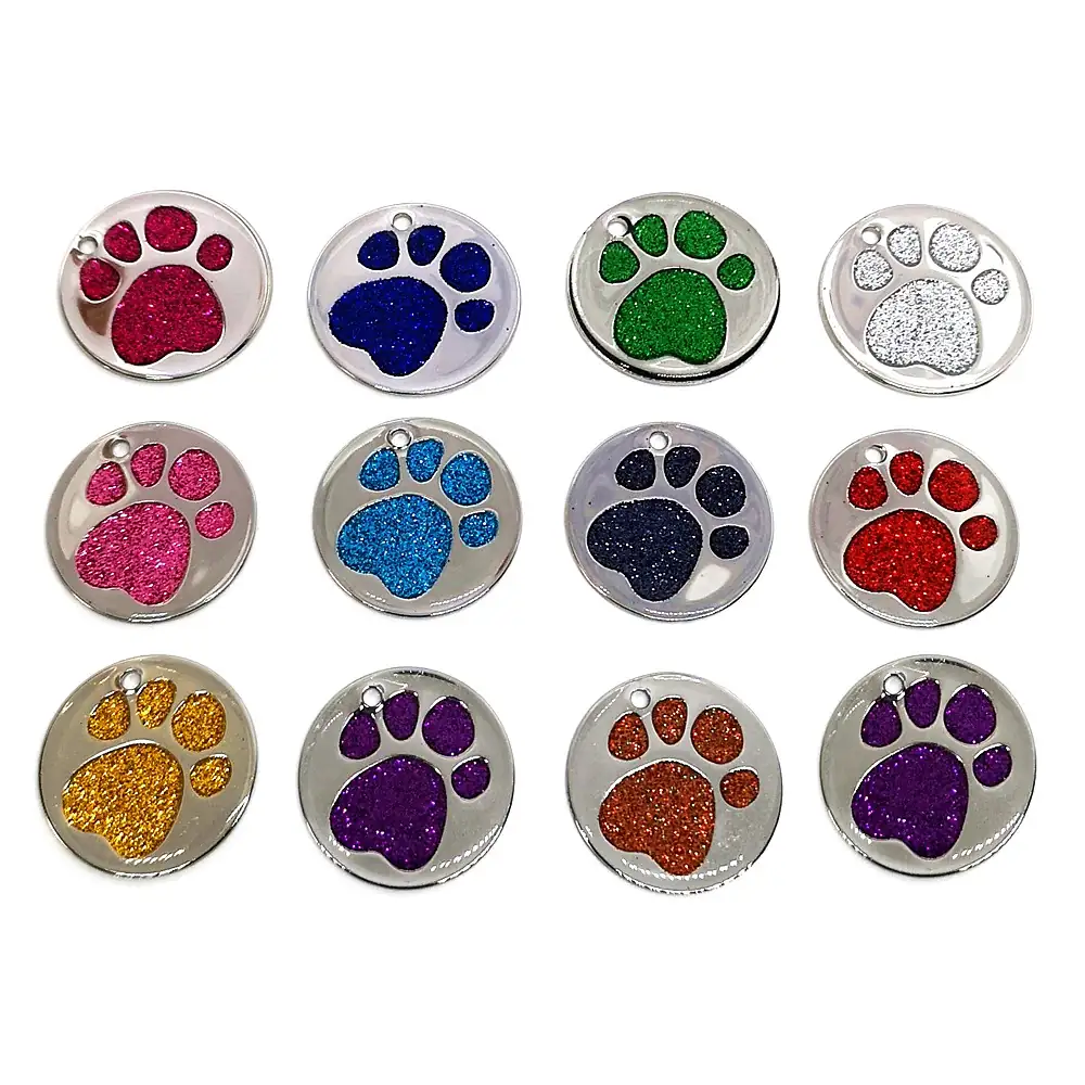 Glitter esmalte pata pet ID tags em doze cores