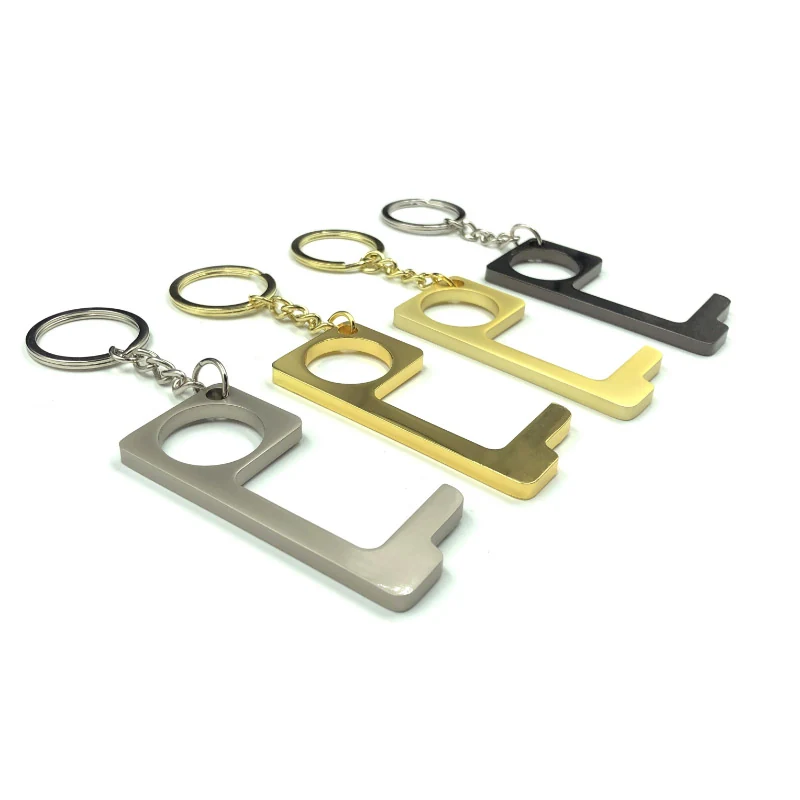 No touch metal key chain with door hook and stylus tip
